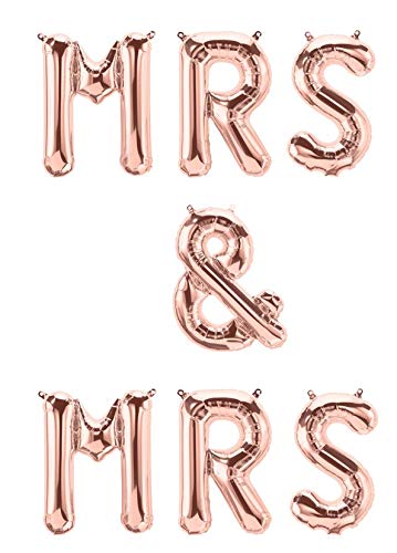 XXL Folien-Ballons MRS & MRS rosé-gold Buchstaben-Girlande Luft-Ballons Schriftzug Höhe 35cm Hochzeits-Deko-ration Homosexuelle Frauen-Hochzeit Zubehör Accessoires Hochzeit Feier Raum-Deko Banner von Unbekannt