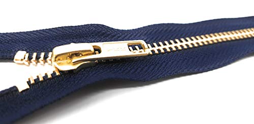 YKK RGC-56 Nicht teilbarer Reißverschluss aus Metall in Gold mit Zipper Marine 14 cm von YKK