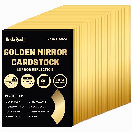 A4 Golden Mirror-Kartonpapier, 60 Blatt 250 g/m²/92 lb metallisch reflektierendes Papier zum Basteln, Folienkarton für DIY-Projekte UAP19GD60 von Uncle Paul