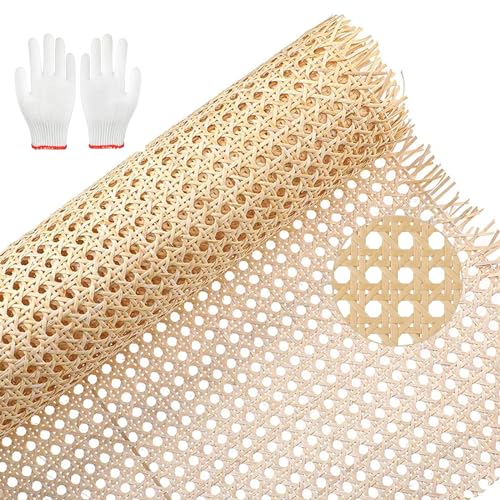 Undres Natürliches Rattan-Gurtband Rolle, Cane Webbing Rattan Roll, Rattan-Gurtbandrolle, Wiener Geflecht, DIY Wabengeflecht Stuhlflechtrohr, Mit Handschuhen ausgestattet. (Holzfarbe, 35 × 100 cm) von Undres