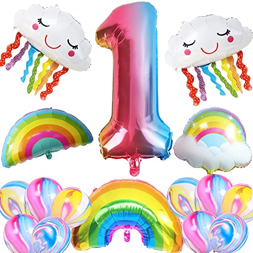 Ungfu Mall 1. Regenbogen Geburtstagsdeko Set Regenbogen ballon Geburtstagszahl 1 Folienballon Geburtstag Regenbogen Quasten Luftballons für Mädchen Geburtstag Deko von Ungfu Mall