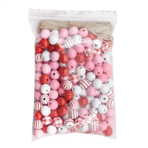 200 Pieces Wooden Beads for Crafts, Natural Round Wooden Ball Beads, Valentines Day Crafts Supplies, Jewelry Making Beads with Rope 8.66x5.91x1.18 Inches for Valentines Day Crafts von Ungtyb