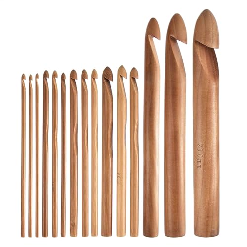 Ungtyb Häkelnadel-Set für Anfänger, 15 ergonomische Häkelnadeln aus Holz, lange Häkelnadeln 3-25 mm, bequeme Stricknadeln zum Häkeln, ideal für Bastel- und Strickbegeisterte von Ungtyb