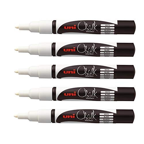 Uni-Ball Chalk Marker 1.3mm, 5er Pack, Weiß, Feine Rundspitze, Kreidemarker von Uni-Ball