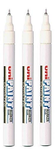 Uni Farbige Extra Fein (0.8 mm) px-203 weiß Öl Paint Marker Pen Metall Glas Holz Kunststoff Stein Outdoor Feder Spitze (3 Stück) von Uni-Ball