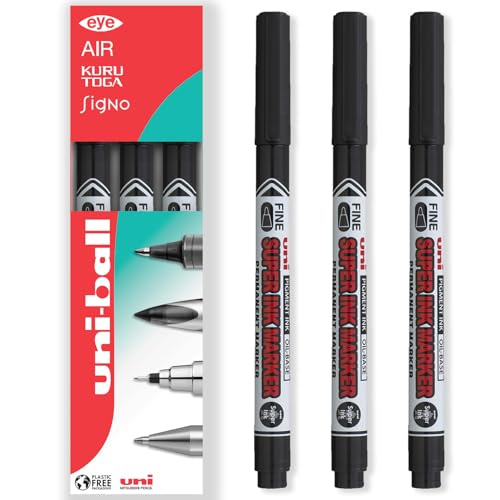 uni-ball Super Ink Marker PNA-125 – Permanentmarker – schwarze Tinte – in Verpackung – ideal für CD, Wäsche, Stoff, Glas, Kunststoff, Metall usw. (3 Stück) von Uni-Ball