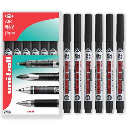 uni-ball Super Ink Marker PNA-125 – Permanentmarker – schwarze Tinte – in Verpackung – ideal für CD, Wäsche, Stoff, Glas, Kunststoff, Metall usw. (6 Stück) von Uni-Ball