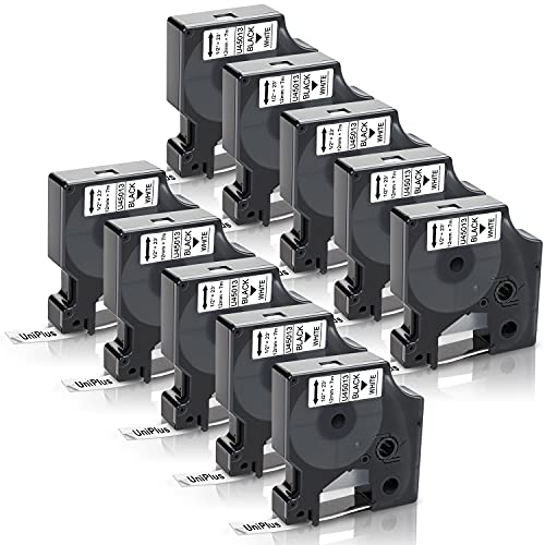 UniPlus 10x Kompatibel für Dymo D1 12mm 45013 45013s S0720530 Etikettenband Kompatibel für Dymo LabelManager 160 280 210D 360D 420P 500TS LabelPoint 150 100 250 LabelWriter 450 Duo, Schwarz auf Weiß von UniPlus