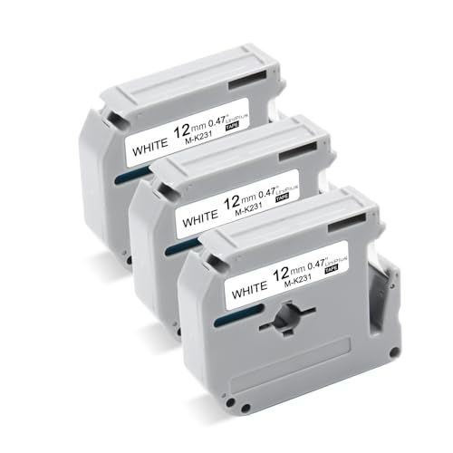 UniPlus 3x Kompatibel Schriftband Ersatz für Brother MK231 M-K231 M-K231BZ Nicht-Laminiertes Etikettenband Schwarz auf Weiß für PT-65 PT-80 PT-75 PT-55 PT-85 PT-90 PT-110, 12mm x 8m von UniPlus