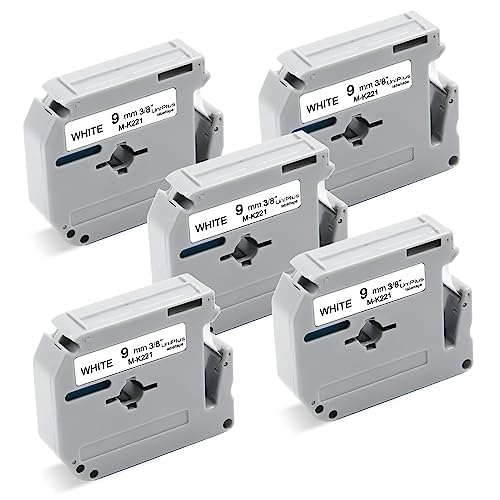 UniPlus 5x Kompatibel Schriftband als Ersatz für Brother M-K221 MK221 M-K221S Nicht-laminiertes für Brother PT-90 PT-M95 PT-80 PT-65 PT-85 PT-75 PT-BB4 PT-60 PT-110, 9mm x 8m, Schwarz auf Weiß von UniPlus