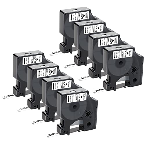 UniPlus Kompatible D1 12mm Etikettenband Ersatz für Dymo D1 45013 S0720530 45013s Etikettenband D1 Schwarz auf Weiß, funktioniert mit Dymo LabelManager 160 210D 360D 420P LabelWriter 450 Duo von UniPlus