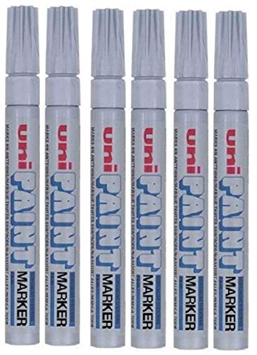 Farbiger Uni Größe M (2.2 - 2.8 millimeter) PX-20 Silber Öl Paint Marker Metall Glas Wood Plastic Schreibspitze Feder Bullet mm Metall Outdoor aus Stein (6 Stück) von Uni-Ball