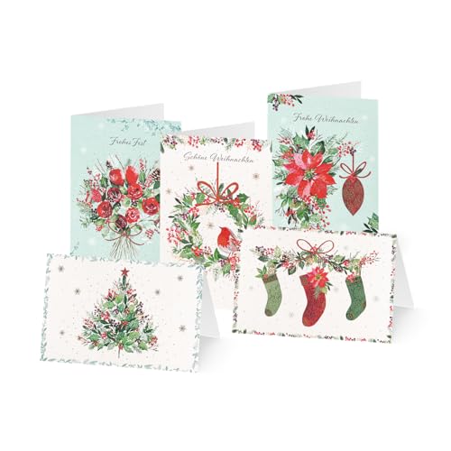 Unicef Weihnachtskarten Set (10 St., 5 Motive) Blumiges Weihnachtsgrün Spendenkarten - Premium Klappkarten inklusive Briefumschlag - hochwertige Grußkarten für Freunde & Familie 17,5 x 11,7 cm von Unicef