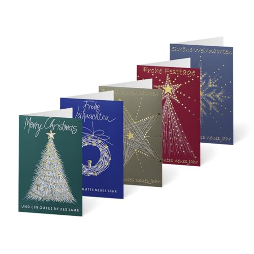 Unicef Weihnachtskarten Set (10 St., 5 Motive) Skizzierte Weihnachtssymbole Spendenkarten -Goldfolie Premium Klappkarten inkl. Briefumschlag - hochwertige Grußkarten made in Germany 17,5x11,7 cm von Unicef