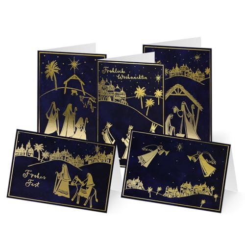 Unicef Weihnachtskarten Set (10 St., 5 Motive) Weihnachtsnacht -Spendenkarten -Goldfolie Premium Klappkarten inklusive Briefumschlag -hochwertige Grußkarten made in Germany 17,5 x 11,7 cm von Unicef