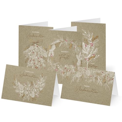 UNICEF Weihnachtskarten Set (10 St., 5 Motive) Zarte Winterzweige -Spendenkarten Veredelt Goldfolie Premium Klappkarten inkl. Briefumschlag -hochwertige Grußkarten made in Germany 17,5 x 11,7 cm von Unicef