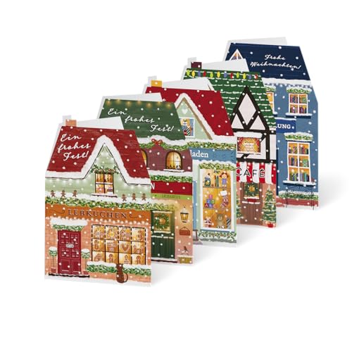 Unicef Weihnachtskarten Set Häuser (10 St., 5 Motive) Weihnachtliche Hausfassaden - Spendenkarten - Premium Klappkarten inklusive Briefumschlag - hochwertige Grußkarten 17,5 x 11,7 cm von Unicef