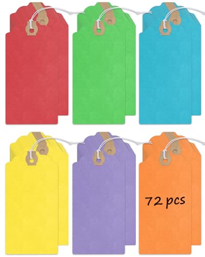 Uniclife 72 Stück leere Versandetiketten mit elastischer Schnur befestigt Karton Papier Hang Tags mit verstärkter Öse große Kennzeichnung Tags Preis Tags Inventar Label Tags, Regenbogenfarben von Uniclife