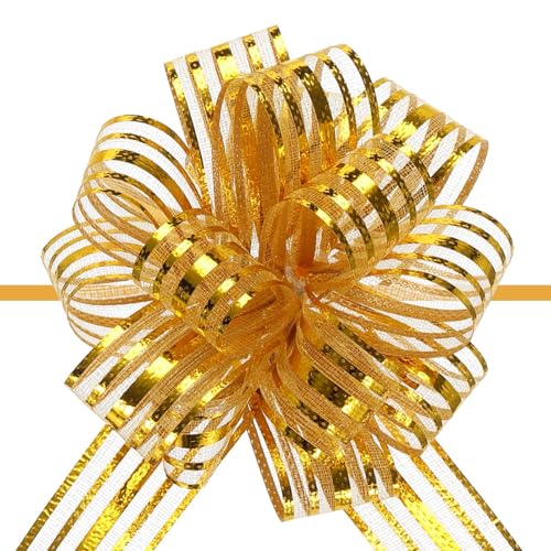 Unifizz 15 Stück große Organza-Schleifen mit Chiffonband für Körbe, Hochzeitsverpackungen (Gold) von Unifizz