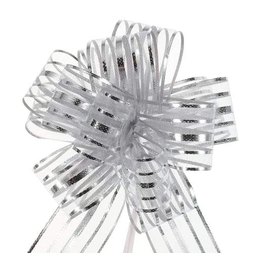 Unifizz 15 Stück große Organza-Schleifen mit Chiffonband für Körbe, Hochzeitsverpackungen (Silber) von Unifizz