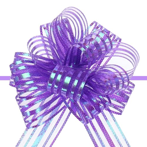 Unifizz Große Organza-Schleife mit Chiffonband für Körbe, Hochzeitsverpackung, 10,2 cm, 5 Stück (lila) von Unifizz