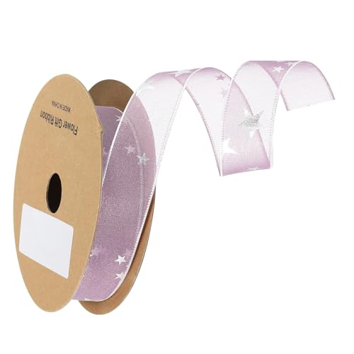 Unifizz Organza-Band mit Draht, 2,5 cm breit, 20 m, Lavendelviolett, glitzernd, Chiffonband für Blumenstrauß, Kuchen, Geschenkverpackungen von Unifizz