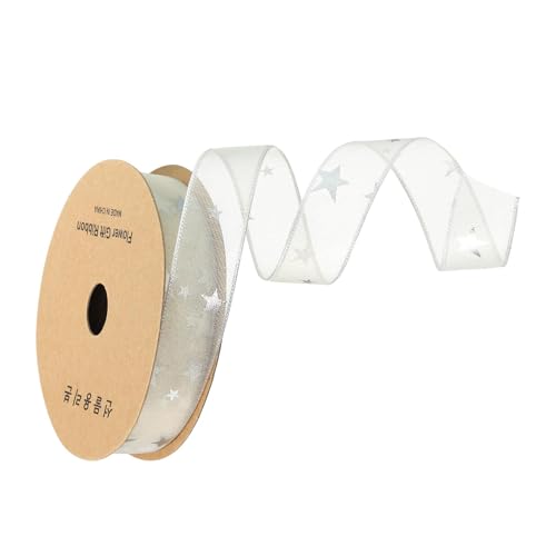 Unifizz Organza-Band mit Draht, 2,5 cm breit, 20 m, cremeweiß, glitzernd, Chiffonband für Blumenstrauß, Kuchen, Geschenkverpackungen von Unifizz