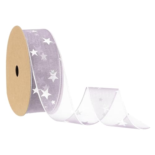 Unifizz Organza-Band mit Draht, 3,8 cm breit, 20 m, Lavendelviolett, glitzernd, Chiffonband für Blumenstrauß, Kuchen, Geschenkverpackungen von Unifizz