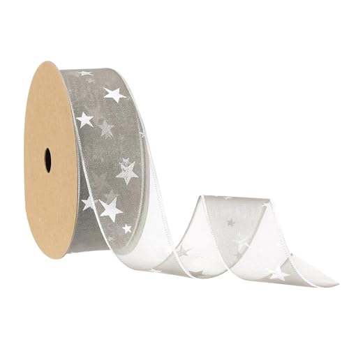 Unifizz Organza-Band mit Draht, 3,8 cm breit, 20 m, graues glitzerndes Chiffonband für Blumenstrauß, Kuchen, Geschenkverpackungen von Unifizz