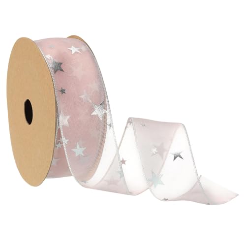 Unifizz Organza-Band mit Draht, 3,8 cm breit, 20 m, rosa, glitzernd, Chiffonband für Blumenstrauß, Kuchen, Geschenkverpackungen von Unifizz