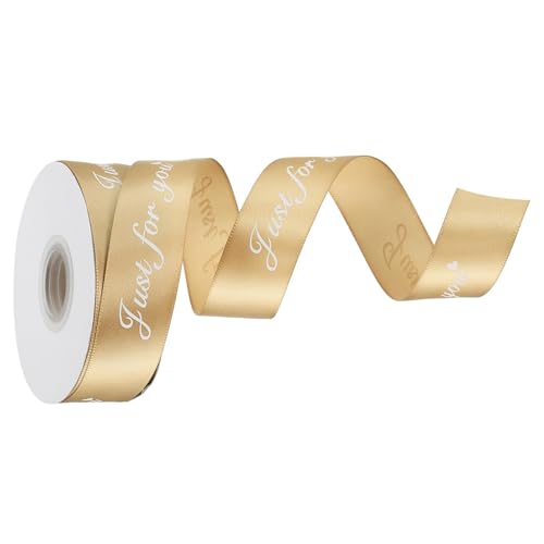 Unifizz Satinband, 2,5 cm breit, 22,7 m, personalisierbar, für Blumenstrauß, Kuchen, Schachtel, Geschenkverpackung, Champagner-Gold von Unifizz