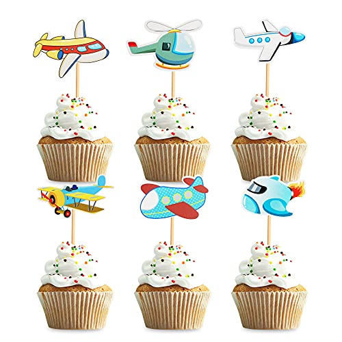 24 Stück Hubschrauber Flugzeug Cupcake Topper Kuchen Dekor Picks für Baby Shower Kindergeburtstag Party Flugzeugform Kuchendeckel Essen Spieße Kinder Thema Party Dekoration Zubehör von Unimall Global