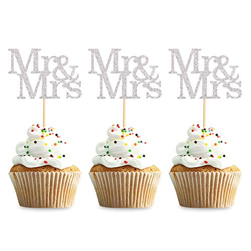 24 Stück Mr Mrs Cupcake Toppers Liebe Herr Frau Cupcake Picks Roségold Glitter Hochzeit Cucpake Topper Brautdusche Kuchen Dekorationen Partyzubehör von Unimall Global