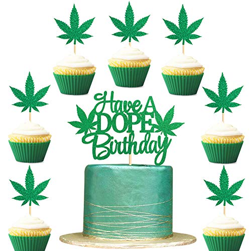 25er Pack Pot Leaf Cupcake Topper Set enthalten Haben Sie eine Dope Geburtstagstorte Topper und grüne Unkrautblätter Cupcake Topper für Babyparty Hochzeit Geburtstagsfeier Hausbedarf von Unimall Global