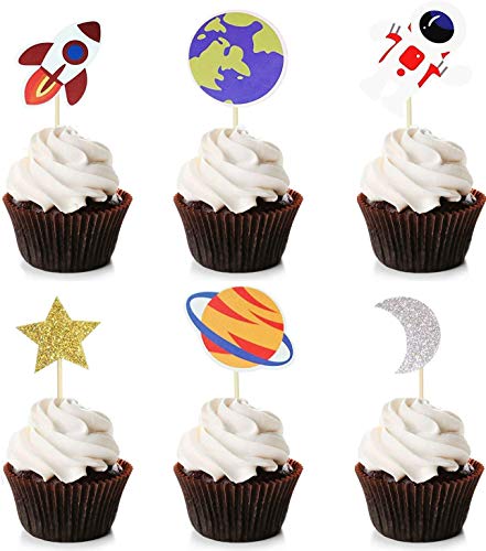 36 Pack Weltraum Cupcake Toppers Planet Party Bedarf Geburtstag Dekorationen Rakete Astronaut Cupcake Dekoration Weltraum Raumschiff Thema Party Geburtstag Party Baby Dusche von Unimall Global