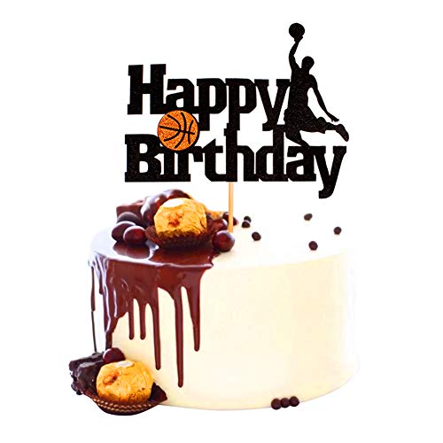 HDmirrorR Unimall 1 Stück Basketball Cake Topper Basketball-Szene Themen Kuchen Obst Picks für Mann Jungen Geburtstag Event Party Supplis Black Glitter Dekorationen von Unimall Global