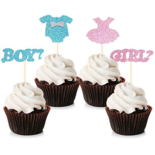 24 Stück Jungen oder Mädchen Cupcake Toppers Glitter Onesie Jumpsuit Cupcake Picks Babyparty Kinder Geburtstag Geschlecht enthüllen Party Kuchen Dekorationen Lieferungen von Unimall Global