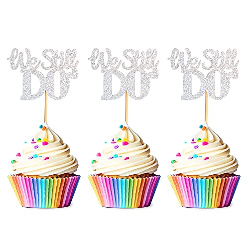 UNIMALL Unimall 24 Stück silberne glitzernde Cupcake-Topper mit Aufschrift "We Still Do" "Happy Anniversary" – Hochzeit zum 1. 10. 20. 30. 40. 50. Party-Dekoration, 24 Stück (1 Stück) von Unimall