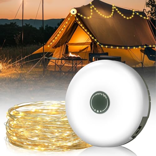 Camping-Lichterkette, 10 m LED-Lichterkette, für den Außenbereich, batteriebetrieben, mit 8 Leuchtmodi, wasserdicht IP44, für Weihnachten, Garten, Terrasse, Party, Camping von Unimeet