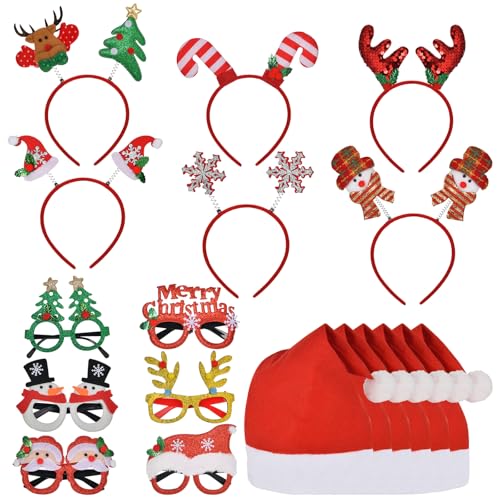 Union Tree 18PCS Weihnachten Brille Stirnband Weihnachtsmützen, Lustig Haarschmuck Weihnachten Geeignet für Erwachsene und Kinder Weihnachtsfeier, Maskerade, Karneval von Union Tree