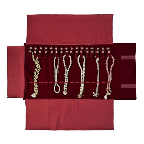 UnionPlus Schmuckschatulle für die Reise, Rolltasche, Ordner für Halskette Armband Ohrringe Ring Large Burgundy (Necklaces Only) von UnionPlus