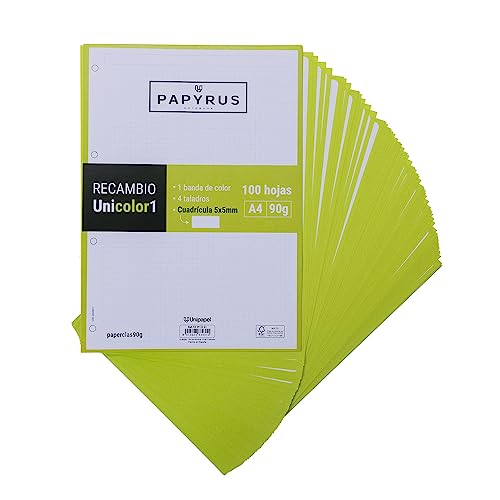 Unipapel 53392221 Ersatzminen 100 Blatt A4, kariert 5 x 5, Band Farbe Limettengrün, PaperClas90g, Papyrus - einfarbig 1 von Unipapel