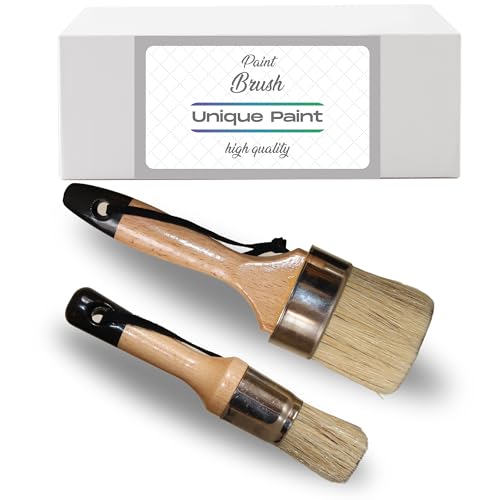 Kreidewachs-Pinsel - 2 Stück 1 runder Pinsel Möbelmalerei 1 ovale Kreidefarbe - Borstenpinsel Set geeignet für Kreidefarbe Wachs - Wohnkultur - Schränke - Schablone - Milchfarbe von Unique Paint