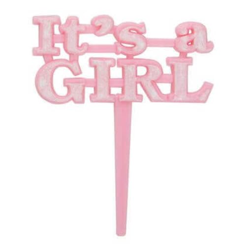 Kunststoff-Babyparty-Cupcake-Toppers - "It's A Girl" - Rosa - 8er-Packung von Unique