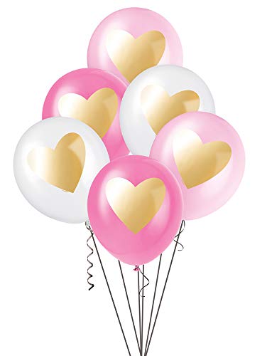 Latex-Party-Luftballons - 30 cm - Rosa und Weißgoldenes Herzdesign - 6er-Pack von Unique