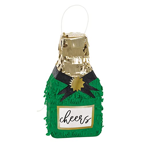 Unique Luxuriöse Mini-Champagnerflaschen-Piñata – 1 Stück – grünes, goldenes, weißes und schwarzes Papier-Design – ideal für elegante Feiern und Unique Momente von Unique