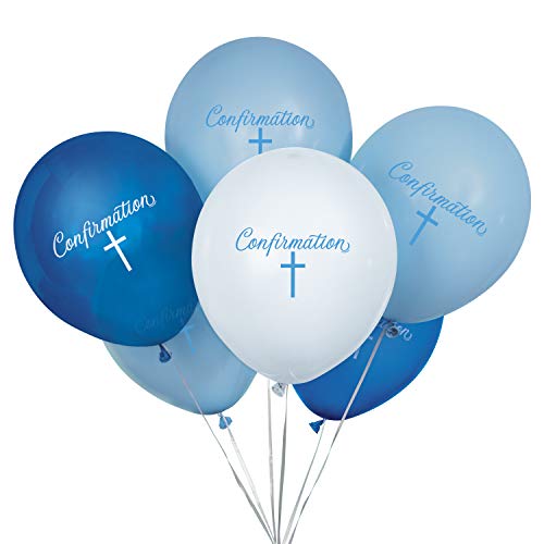 Unique 74802 Latexballons zur Konfirmation, Blau und Weiß, 30,5 cm, 8 Stück, Confirmation von Unique