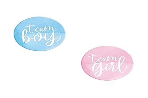 Unique 76045 Team Boy or Girl Gender Reveal Buttons | Sortiert | 10 Stück Babypartygeschenke Anstecker-10er-Pack, Teambasierte Grafiken in Blau und Rosa, Multicolour, Large von Unique