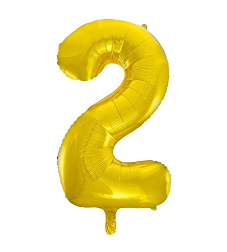 Unique 55762 Anzahl 86,4 cm großer Ballon mit Goldfolie Nummer 2, Klassisches Gold von Unique