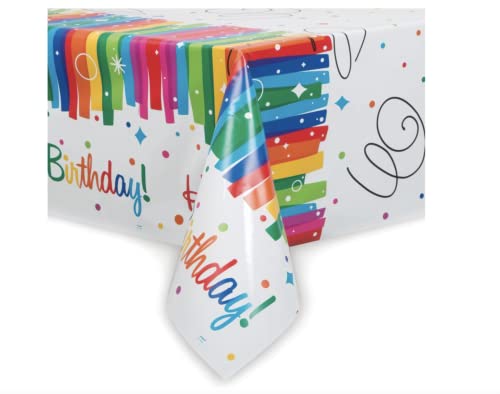 Kunststoff-Tischdecke - 2,13 m x 1,37m - Regenbogenbänder-Geburtstagsfeier von Unique